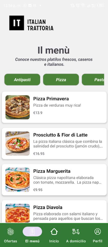 App menu screen